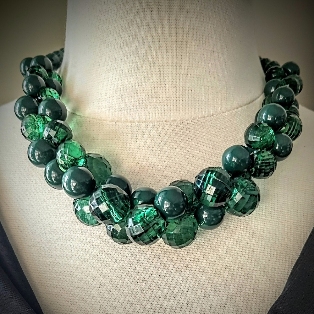 Chunky Emerald Green Acrylic Faceted Beaded Choker for St. Patrick’s Day